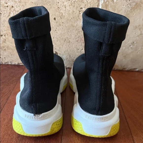 Balenciaga Black and White Sock Sneakers with Yellow Detail - Picture 3 of 8